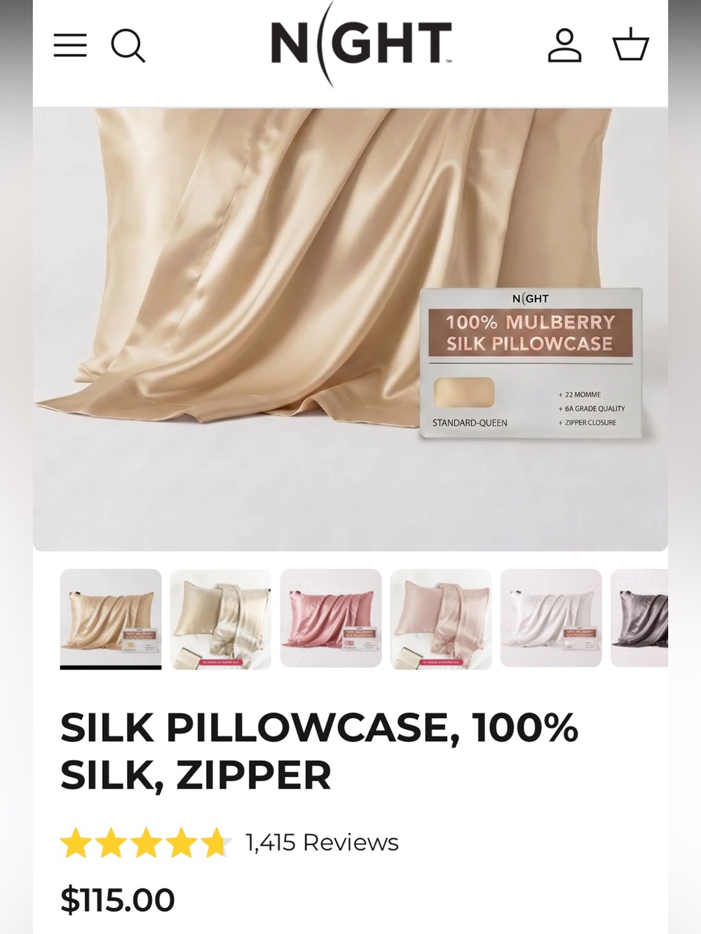 NIB 100% mulberry silk pillowcase with zip, Discover Night, champagne, real silk - Picture 2 of 14